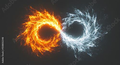 Abstract Fiery and Icy Infinity Symbol Dynamic Fire and Ice Rings Intertwined
