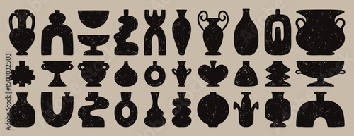 minimalism, elegance, classic vases and amphorae textured boho ceramic vases trendy minimalist style. pottery icons creative trendy forms