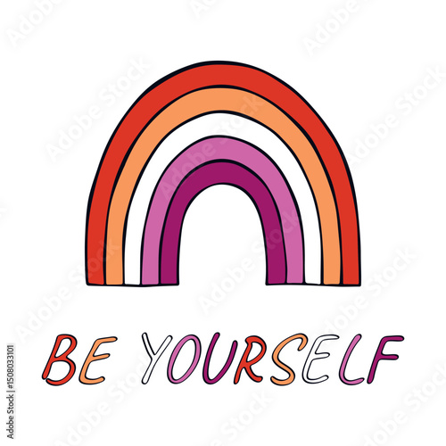 Colorful rainbow shape Lesbian pride flag Happy pride day LGBTQIA community Pride Month Vector hand drawn doodle for posters, stickers, logo, cards