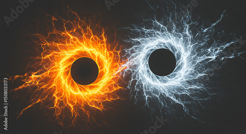 Fiery Orange and Icy Blue Energy Vortex Abstract Background Design