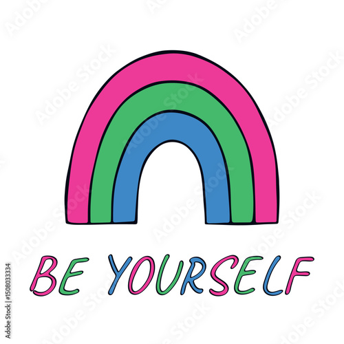 Colorful rainbow shape Polysexual pride flag Happy pride day LGBTQIA community Pride Month Vector hand drawn doodle for posters, stickers, logo, cards