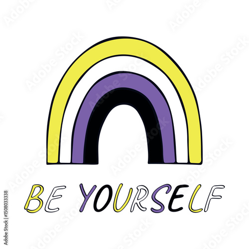 Colorful rainbow shape Non-binary pride flag Happy pride day LGBTQIA community Pride Month Vector hand drawn doodle for posters, stickers, logo, cards