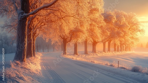 Winter wonderland road at sunrise