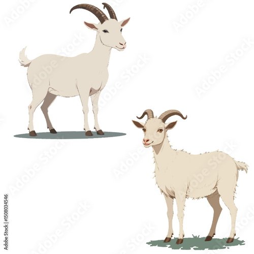 Rural Life Icons: Isolated Sheep and Goats Illustration