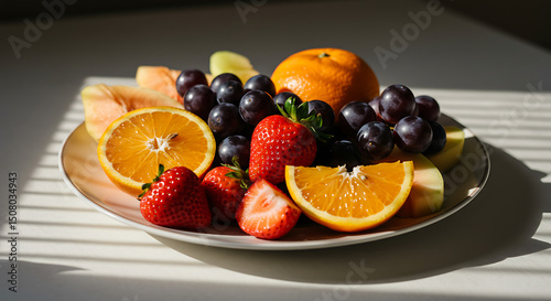 Fresh Summer Fruit Platter Oranges Strawberries Grapes Melon Slices