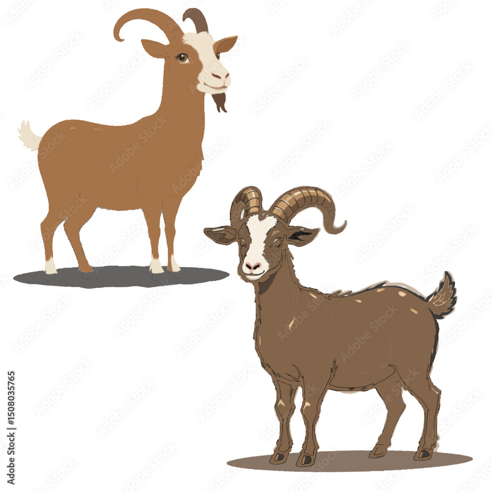 Fototapeta premium Rural Life Icons: Isolated Sheep and Goats Illustration