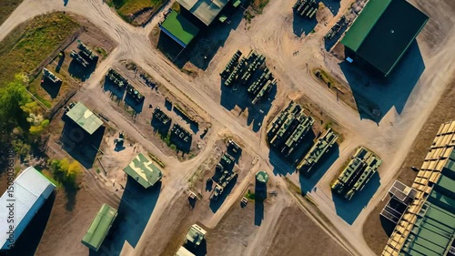 Wallpaper Mural Aerial view of military army base showing vehicles and structures in a secure compound, Aerial view of a Military Army base Torontodigital.ca