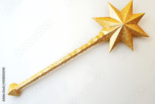 Golden star-shaped mace fantasy weapon 3d render
