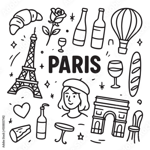 Parisian Doodle Illustration with Iconic Symbols