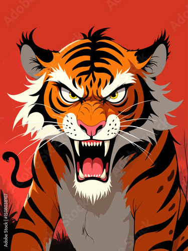 angry tiger with his head slightly tilted with a scorn look in his eye