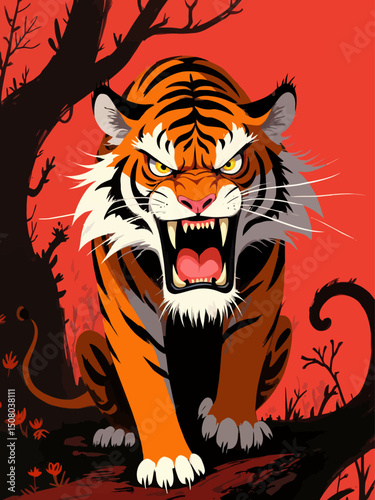 angry tiger with his head slightly tilted with a scorn look in his eye