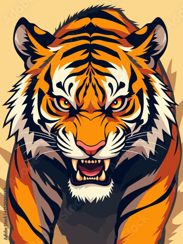 angry tiger with his head slightly tilted with a scorn look in his eye