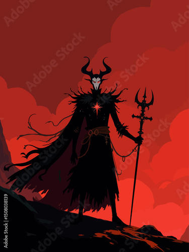 antichrist dark character, full of power and charm, biblical feel, apocalypse in the background