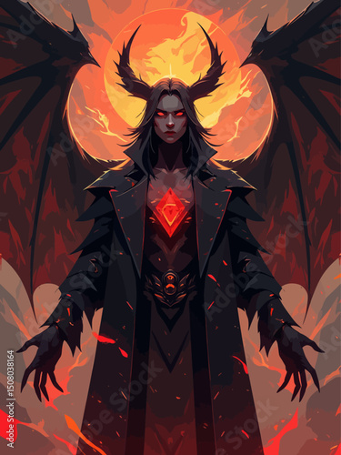 antichrist dark character, full of power and charm, biblical feel, apocalypse in the background