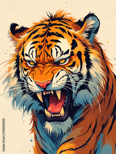 angry tiger with his head slightly tilted with a scorn look in his eye