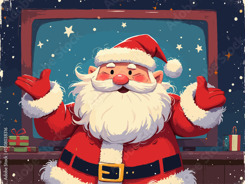  Front shot of a critmas santa clausl is dancing on TV show
