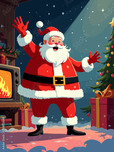  Front shot of a critmas santa clausl is dancing on TV show