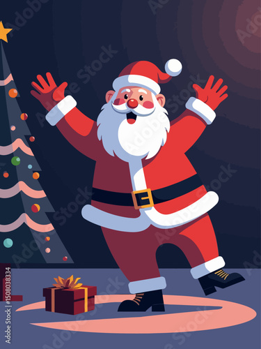  Front shot of a critmas santa clausl is dancing on TV show