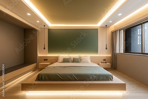 Modern minimalist bedroom design wooden platform bed