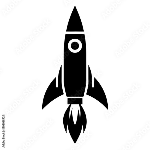 rocket ship icon taking off with flame vector