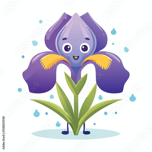 Iris in cute cartoon character style with expressive face and limbs.