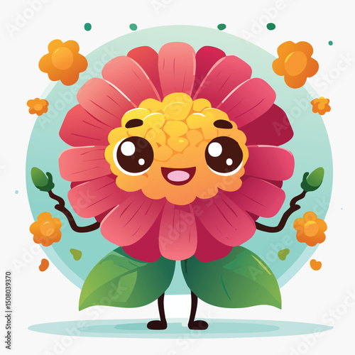 Zinnia in cute cartoon character style with expressive face and limbs.