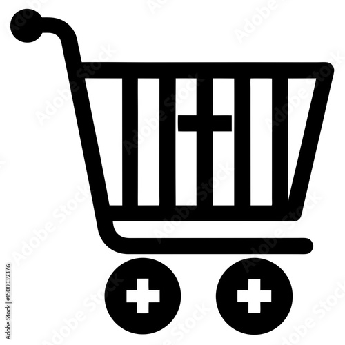 shopping cart icon with plus symbol vector