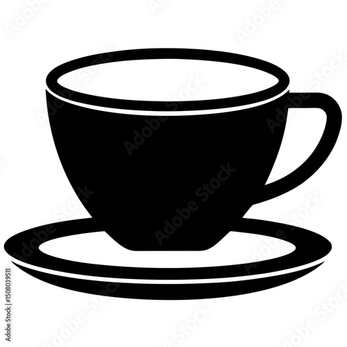 simple cup and saucer icon vector in black