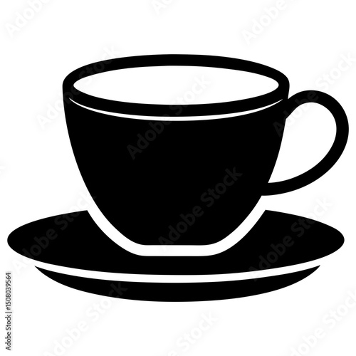 simple cup and saucer icon vector in black