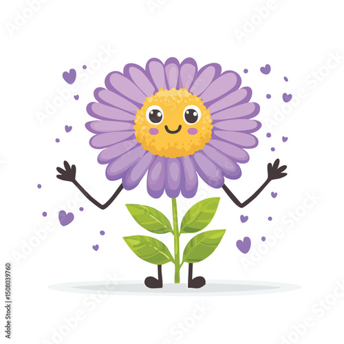 Scabiosa in cute cartoon character style with expressive face and limbs.