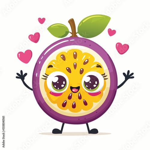 Passion Fruit in cute cartoon character style with expressive face and limbs.