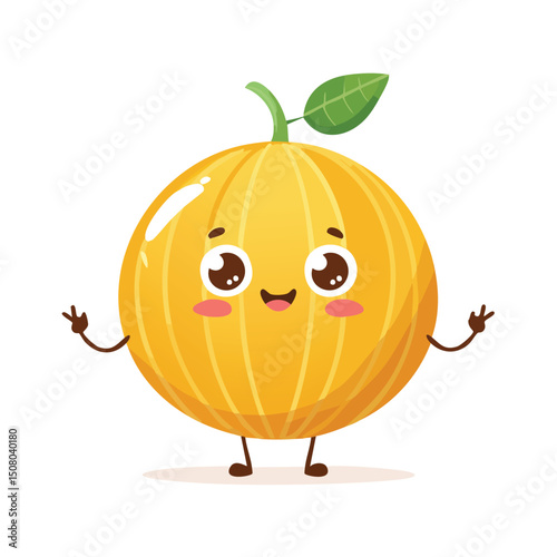 Honeydew Melon in cute cartoon character style with expressive face and limbs.