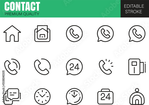 Contact Line Icons. Editable Stroke thin line icon set. Vector illustration.