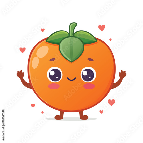 Persimmon in cute cartoon character style with expressive face and limbs.