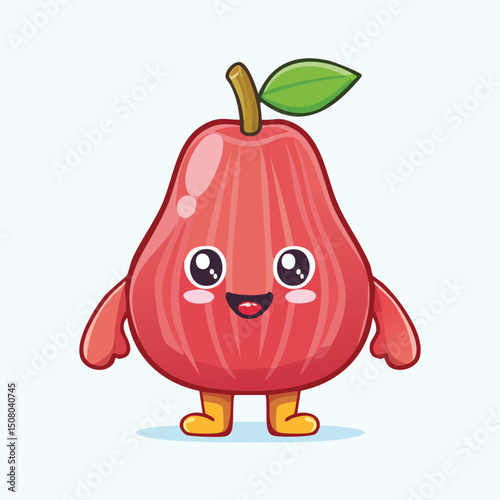 Rose Apple in cute cartoon character style with expressive face and limbs.