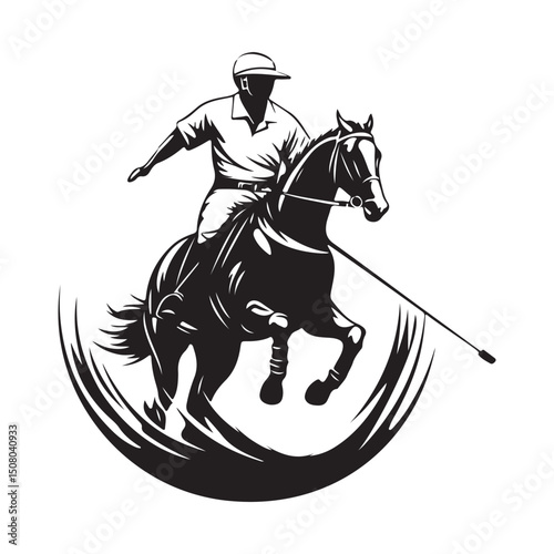 Sport Horse Polo Player in Action Image Vector isolated on white background.
