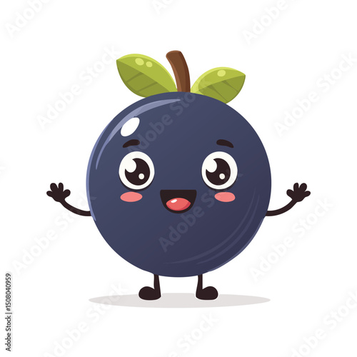 Saskatoon Berry in cute cartoon character style with expressive face and limbs.