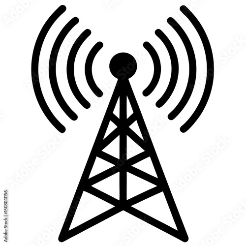 vector radio antenna tower icon with signal waves
