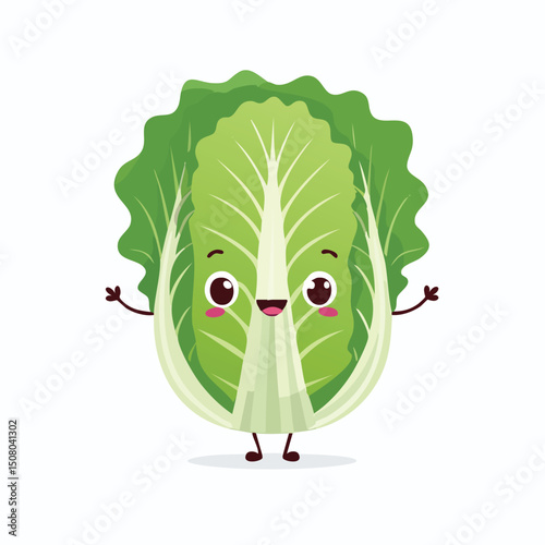 Lettuce in cute cartoon character style with expressive face and limbs.