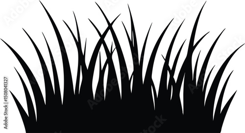 Silhouette of blades grass forms a simple black clump on white background