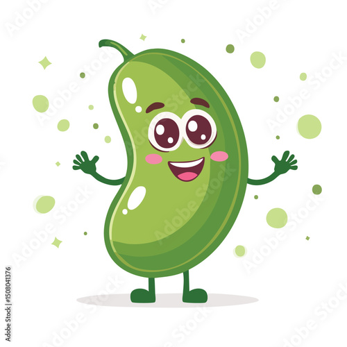 Green Bean in cute cartoon character style with expressive face and limbs.