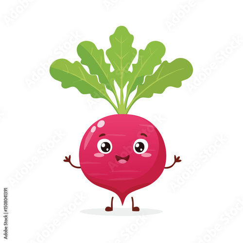 Radish in cute cartoon character style with expressive face and limbs.
