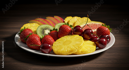 Delicious Fresh Fruit Platter Strawberries Pineapple Kiwi Cherries Apple Slices