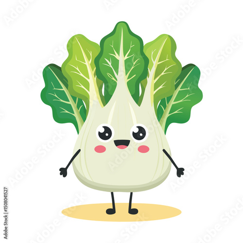Swiss Chard in cute cartoon character style with expressive face and limbs.