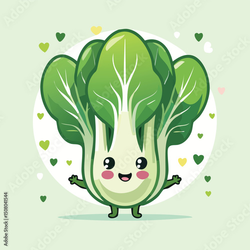 Bok Choy in cute cartoon character style with expressive face and limbs.
