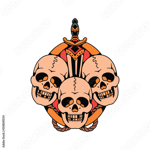 skulls dagger tattoo vector design