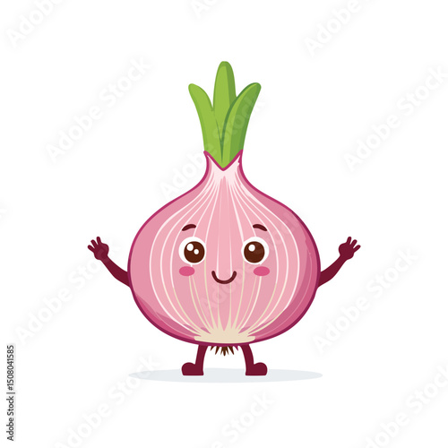 Shallot in cute cartoon character style with expressive face and limbs.