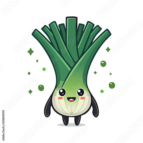 Scallion in cute cartoon character style with expressive face and limbs.