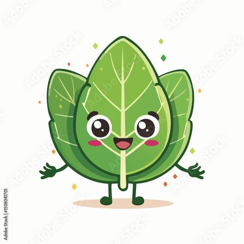 Collard Greens in cute cartoon character style with expressive face and limbs.