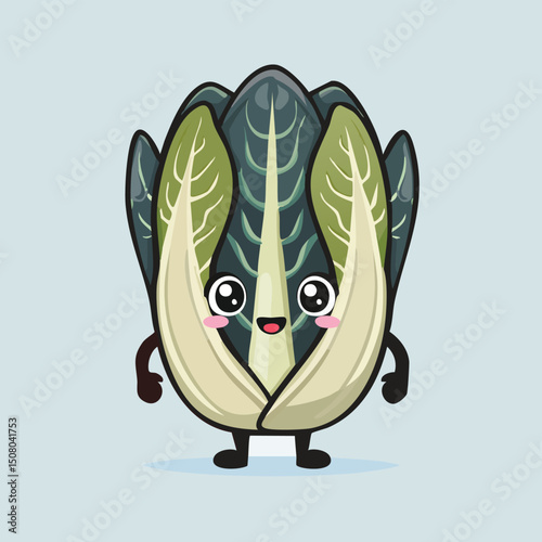 Endive in cute cartoon character style with expressive face and limbs.